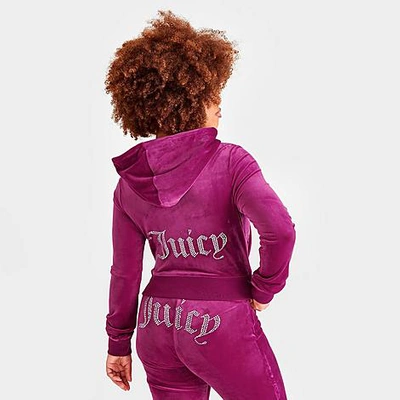 Shop Juicy Couture Women's Og Big Bling Velour Zip-up Hoodie In Candied Fig
