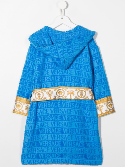 Shop Versace I Love Baroque Hooded Bathrobe In Blue