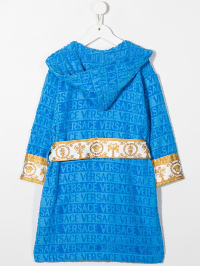 Versace Medusa Logo-print Hooded Robe In Blue