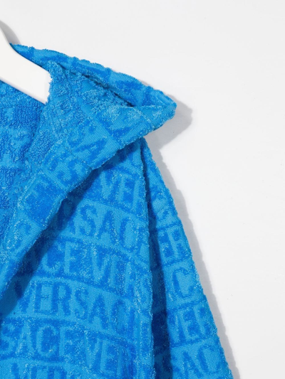 Shop Versace I Love Baroque Hooded Bathrobe In Blue