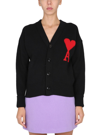 Shop Ami Alexandre Mattiussi V-neck Cardigan In Black