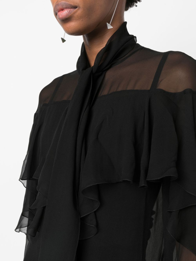 Shop Alberta Ferretti Pussy-bow Ruffled Silk Shirt In Black