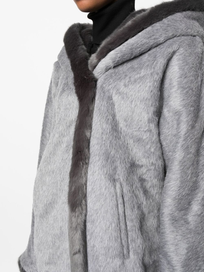 Shop Alberta Ferretti Oversized Hooded Teddy Jacket In Grey
