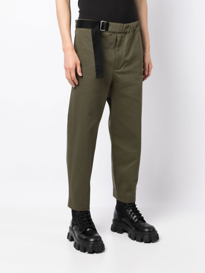 Shop Oamc Regs Belted Cropped Trousers In Green