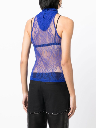 Shop Dion Lee Visceral Lace Hooded Tank Top In Blue