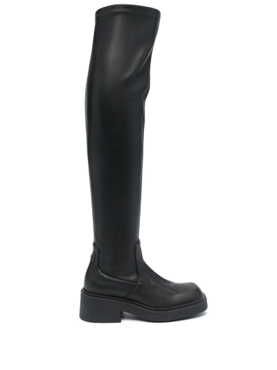 Shop Furla Attitude Leather Thigh-high Boots In Black