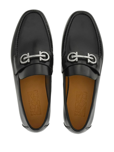 Ferragamo Galileo Gancini Buckle Leather Loafers In Black