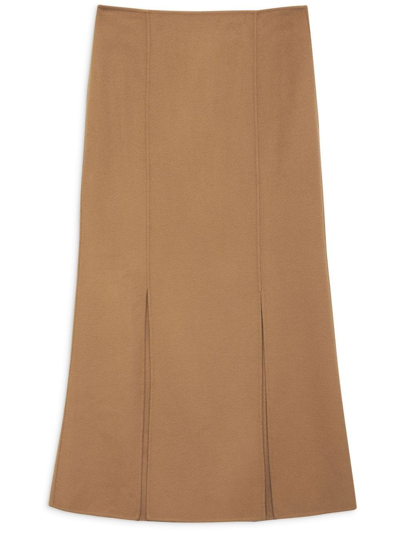 Shop Anine Bing Lyn Split-detail Wool Skirt In Brown