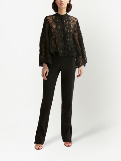 Oscar De La Renta Floral-lace Detail Blouse In Black