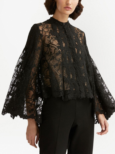 Oscar De La Renta Floral-lace Detail Blouse In Black