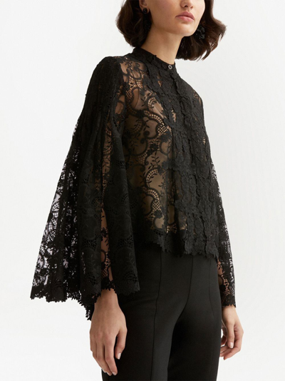Oscar De La Renta Floral-lace Detail Blouse In Black