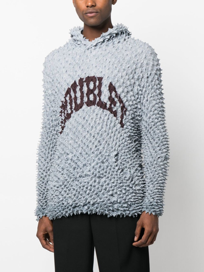 Logo-embroidered Textured Knit Hoodie In Grey