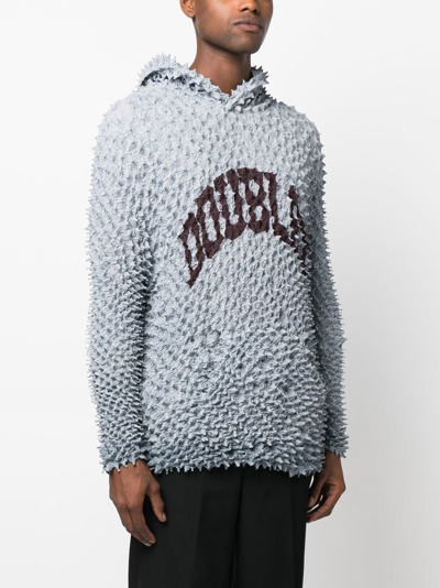 Logo-embroidered Textured Knit Hoodie In Grey