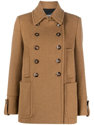 Shop Dondup Double-breasted Half-belt Peacoat In Brown