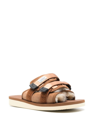 Shop Suicoke Touch-strap Shearling-lined Sandals In Brown
