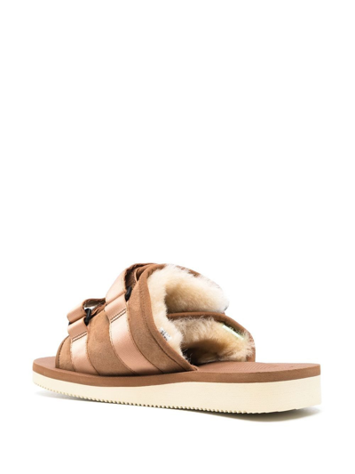 Shop Suicoke Touch-strap Shearling-lined Sandals In Brown