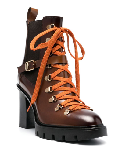 Shop Santoni 95mm Leather Buckled Boots In Brown