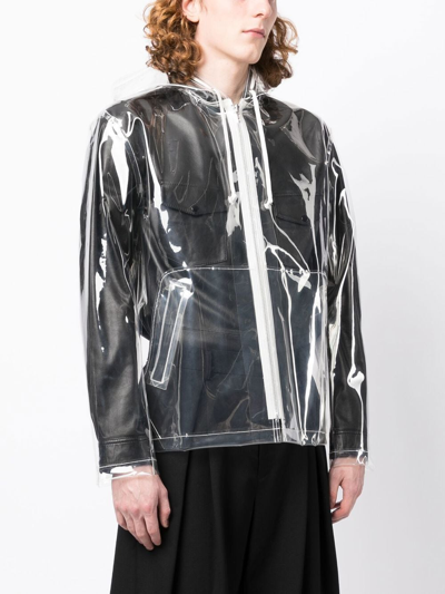Black Comme Des Garçons Slogan-print Transparent Jacket In Neutrals