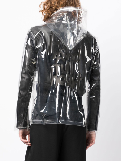 Black Comme Des Garçons Slogan-print Transparent Jacket In Neutrals