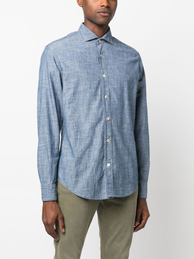 Shop Eleventy Long Sleeve Denim Shirt In Blue