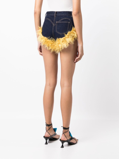 Shop Area Wool-trim Denim Shorts In Blue