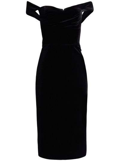 Shop Marchesa Notte Off-shoulder Velvet Pencil Dress In Black