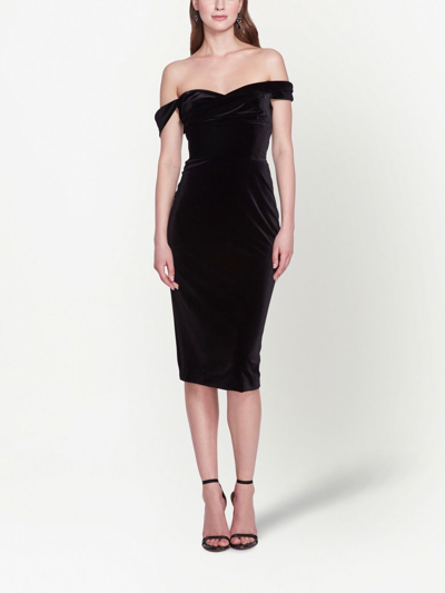 Shop Marchesa Notte Off-shoulder Velvet Pencil Dress In Black