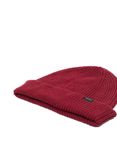 Shop Paul Smith Logo-patch Knit Beanie In Red