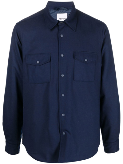Shop Aspesi Buttoned-up Long-sleeved Shirt In Blue