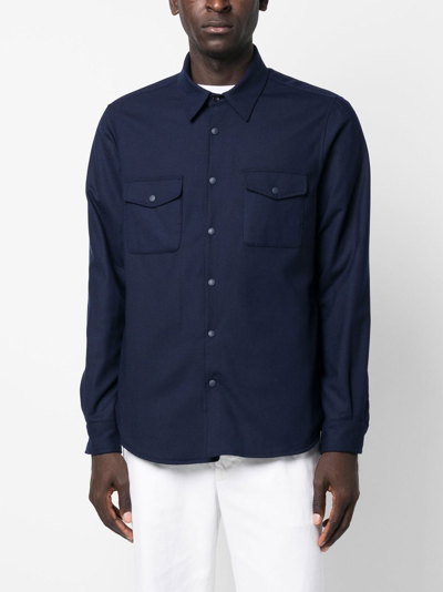 Shop Aspesi Buttoned-up Long-sleeved Shirt In Blue