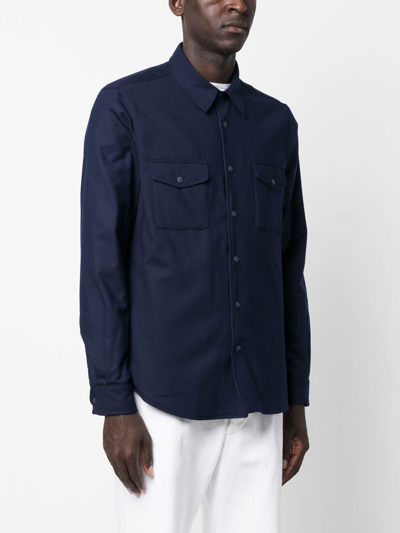 Shop Aspesi Buttoned-up Long-sleeved Shirt In Blue