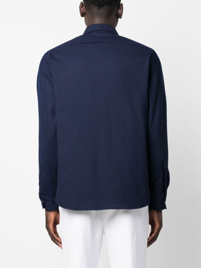 Shop Aspesi Buttoned-up Long-sleeved Shirt In Blue