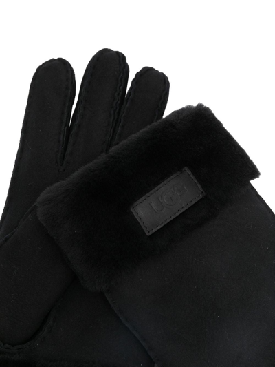 Ugg Black Shearling Gloves With Turn-up Brim In Black