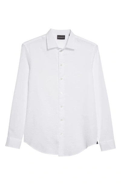 Shop Emporio Armani Seersucker Button-up Shirt In Solid White