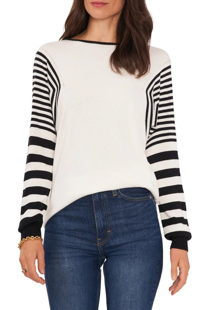Vince Camuto Stripe Sleeve Sweater In Antique White | ModeSens