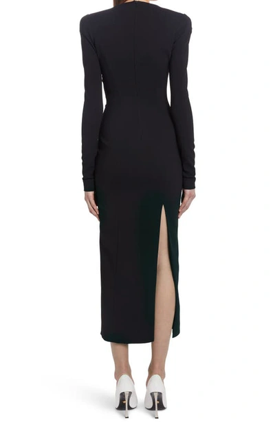 Shop Versace Corset Detail Long Sleeve Jersey Midi Dress In Nero