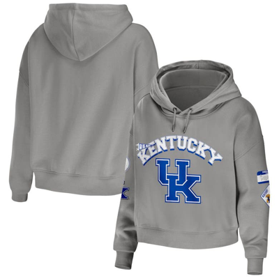 Shop Wear By Erin Andrews Gray Kentucky Wildcats Mixed Media Cropped Pullover Hoodie