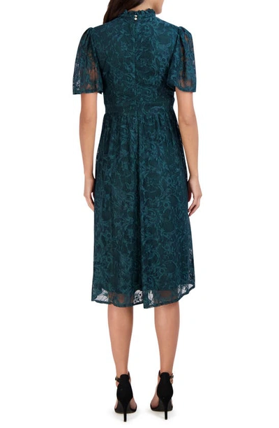 Julia Jordan Flutter Sleeve Lace Mock Neck Midi Dress In Green