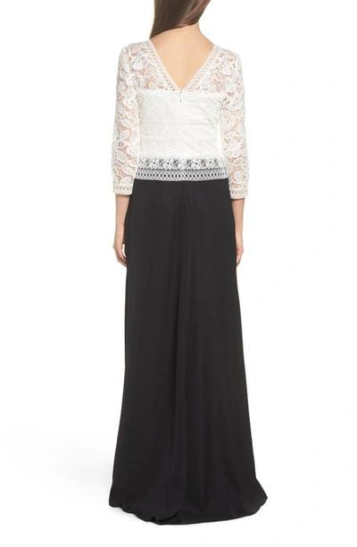 Shop Tadashi Shoji Lace & Crepe A-line Gown In White/ Black