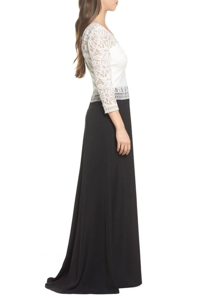 Shop Tadashi Shoji Lace & Crepe A-line Gown In White/ Black