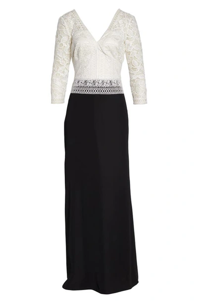 Shop Tadashi Shoji Lace & Crepe A-line Gown In White/ Black