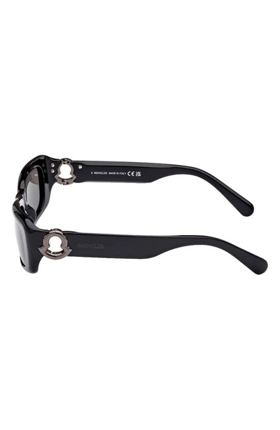 Shop Moncler 55mm Rectangular Sunglasses In Black/ Gunmetal/ Smoke