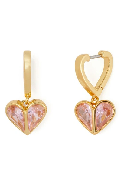 Shop Kate Spade Stone Heart Huggie Earrings In Light Pink/ Gold