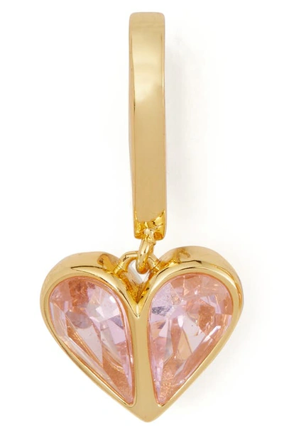 Shop Kate Spade Stone Heart Huggie Earrings In Light Pink/ Gold