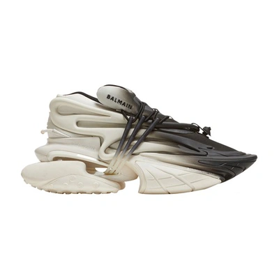 Shop Balmain Unicorn Low-top Trainers In Neoprene And Leather In Blanc Noir