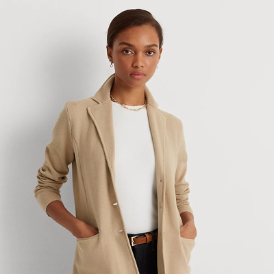 Shop Lauren Ralph Lauren Cotton-blend Blazer In Birch Tan
