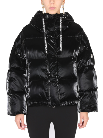 Shop Dolce & Gabbana Down Jacket With Hood In Nero