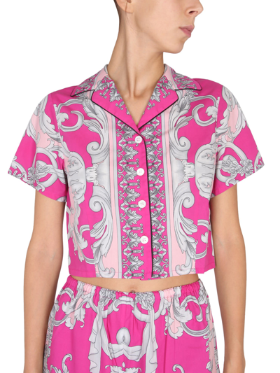 Shop Versace Silver Baroque Pajama Top In Multicolor