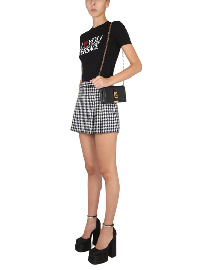 Shop Versace Plaid Tweed Miniskirt In Multicolor