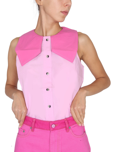 Shop Ganni Cotton Shirt In Rosa